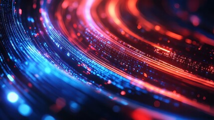 Dynamic light trails digital space abstract artwork vibrant colors close-up view technology concept for visual impact