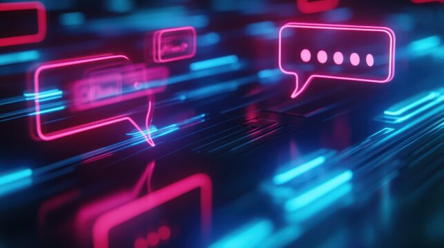 Dynamic digital communication virtual environment graphic visualization futuristic setting neon colors technology concept