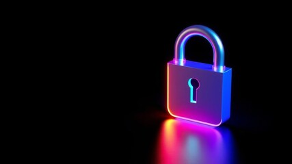 Neon key icon in pink and blue colors on black background, symbolizing security technology, isolated, technology, symbol
