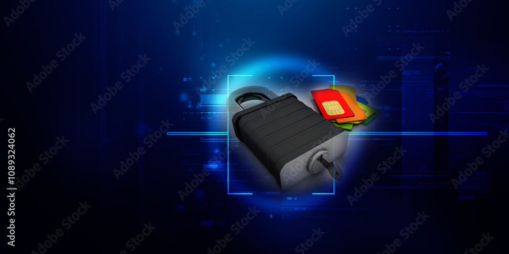 Poster 3d render sim card with padlock