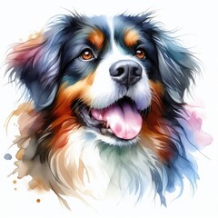 Watercolor Dog Portrait A dog’s portrait painted in soft flowi