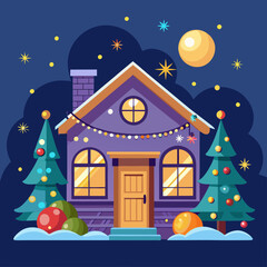 Fototapeta premium house with christmas decoration vector illustration