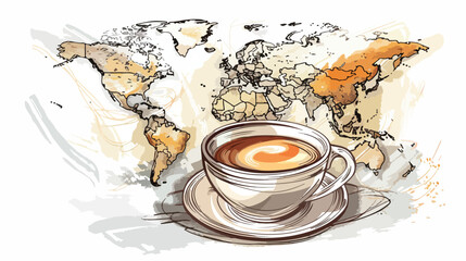 Close-Up of Coffee Cup and World Map Background