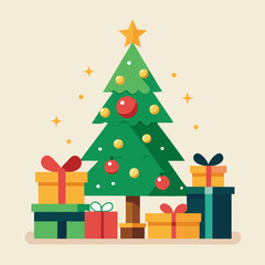  Christmas tree and gift boxes vector illustration