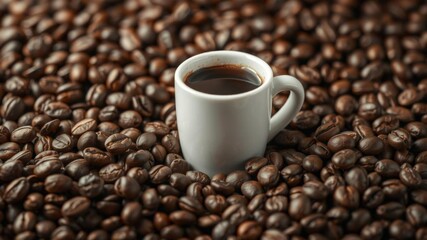 Fototapeta premium Rows of roasted coffee beans in perfect alignment on a white background, beverage, organic, background