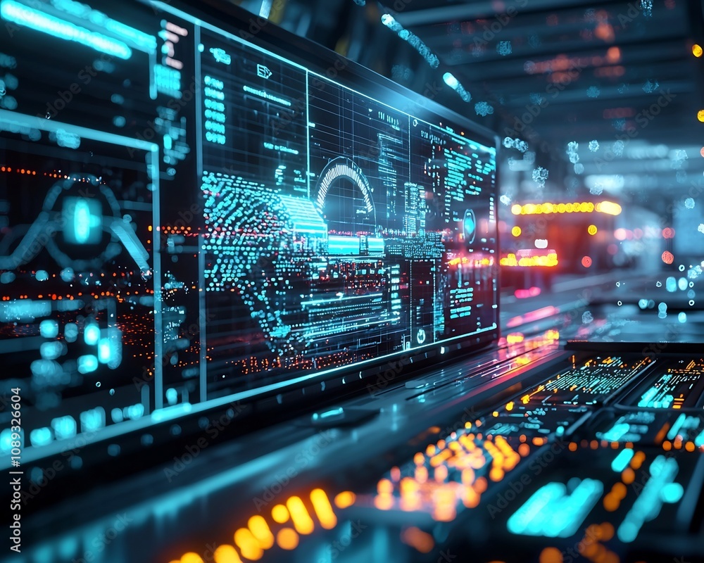 Poster futuristic digital dashboard optimizing global logistics and transportation in high tech control roo