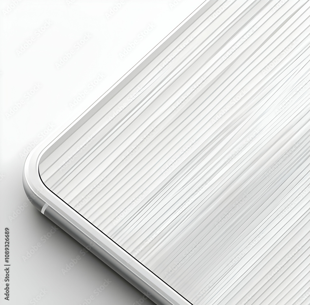 Poster close-up of a sleek, white device with parallel lines on its surface, showcasing a minimalist design
