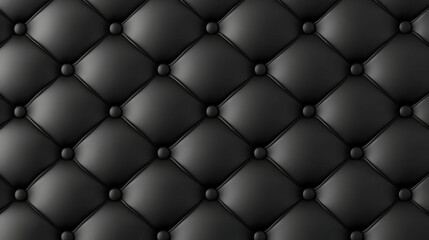 Close-up of a luxurious black tufted leather texture with diamond pattern and button details.