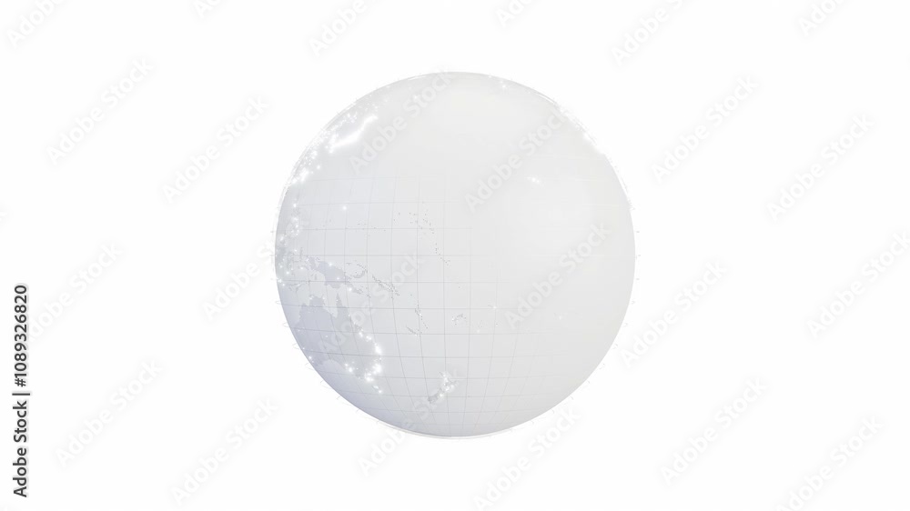 Poster earth globe white and surrounding grid lines on white background. random lighting on the map. the ea