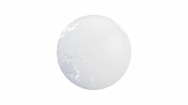 Earth globe white and Surrounding grid lines on white background. Random lighting on the map. The Earth Animation Seamless Loop and Green Screen. 3D Render.