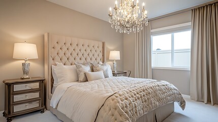 Fototapeta premium Elegant and Cozy Modern Bedroom Interior Design with Stylish Decor, mockup, poster and Background