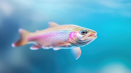 Naklejka premium vibrant rainbow trout swimming in clear blue water
