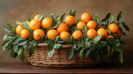 Wicker Full basket of citruses, fruits