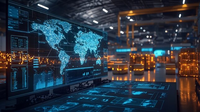 Futuristic Logistics Control Center Tracking Global Shipments with AI Powered Efficiency and Optimization