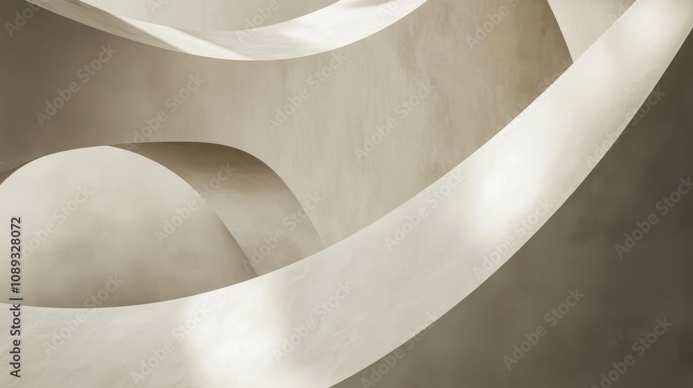 Poster modern architectural structure with curved walls and a play of light and shadow, creating a sense of
