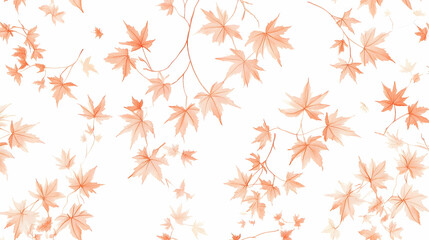 Delicate peach-toned maple leaves float and fall against a white background, creating a serene and elegant autumnal pattern.