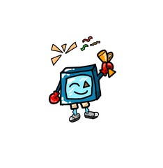 cute cartoon illustration tv holding the trophy