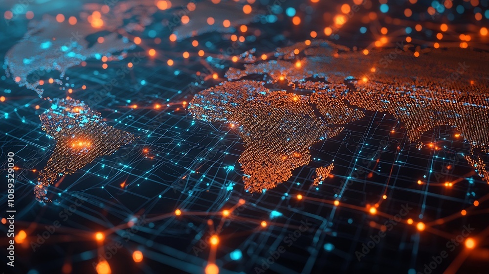 Aufkleber glowing global supply chain network visualizing live data flows across countries