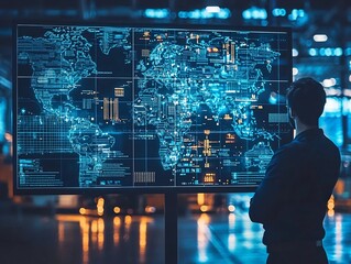 Glowing Logistics Control Panel Monitoring Global Shipping Data for Seamless Business