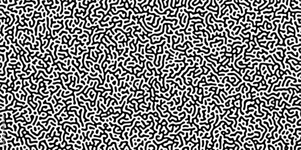 Poster Monochrome Turing reaction background. Abstract pattern background. Linear design with biological shapes. Organic lines in memphis. Overlay template abstract Turing organic wallpaper background. 