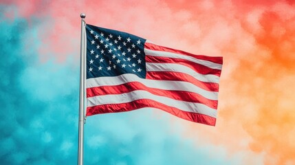 Fototapeta premium American flag waves strong amidst colorful skies celebrating america great again outdoors vibrant environment inspirational concept