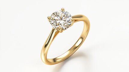 A classic gold engagement ring featuring a large round diamond.