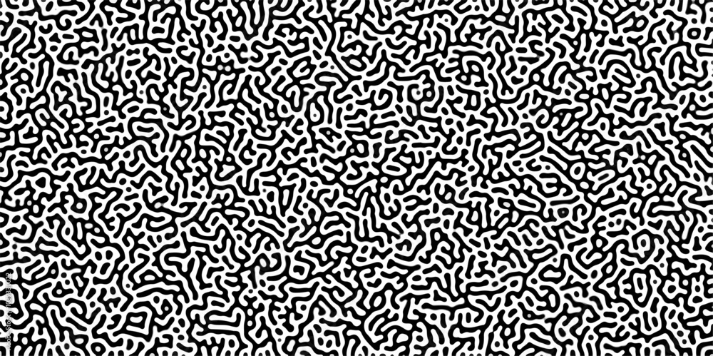 Poster Monochrome Turing reaction background. Abstract pattern background. Linear design with biological shapes. Organic lines in memphis. Overlay template abstract Turing organic wallpaper background. 