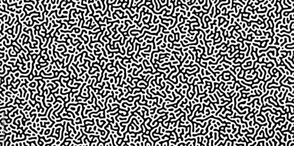 Poster Turing reaction diffusion monochrome seamless pattern with chaotic motion .Linear design with biological shapes. Organic lines in memphis. abstract turing organic wallpaper background .	