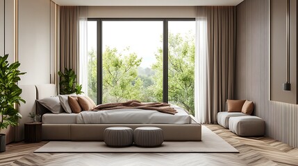 Fototapeta premium Elegant and Cozy Modern Bedroom Interior Design with Stylish Decor, mockup, poster and Background