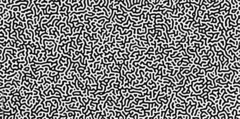Poster Turing reaction diffusion monochrome seamless pattern with chaotic motion .Linear design with biological shapes. Organic lines in memphis. abstract turing organic wallpaper background .	
