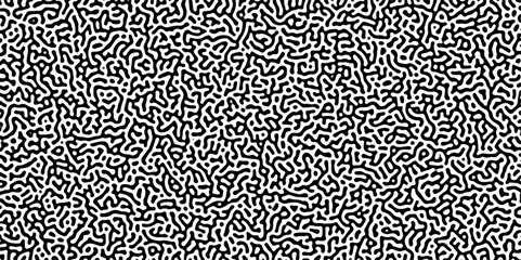 Turing reaction diffusion monochrome seamless pattern with chaotic motion .Linear design with biological shapes. Organic lines in memphis. abstract turing organic wallpaper background .	