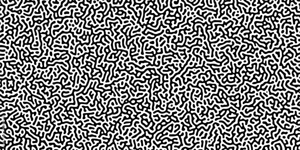 Poster Turing reaction diffusion monochrome seamless pattern with chaotic motion .Linear design with biological shapes. Organic lines in memphis. abstract turing organic wallpaper background .	