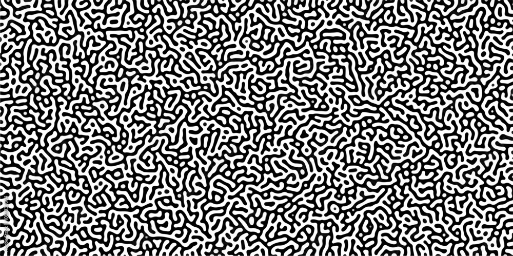 Poster Monochrome Turing reaction background. Abstract pattern background. Linear design with biological shapes. Organic lines in memphis. Overlay template abstract Turing organic wallpaper background. 