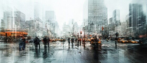 Urban crowd silhouette in a bustling city.