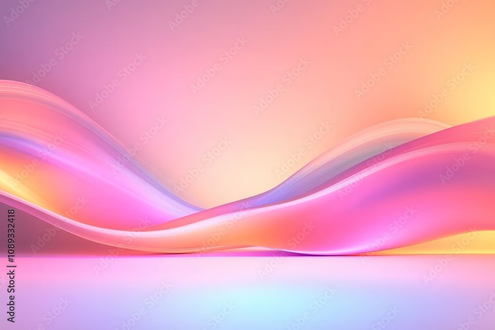Poster a vibrant, abstract wave design in soft hues of pink and purple, creating a serene and dynamic visua