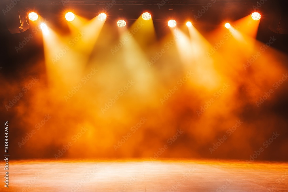 Aufkleber a vibrant stage illuminated by warm lights, creating a dynamic atmosphere filled with fog and antici