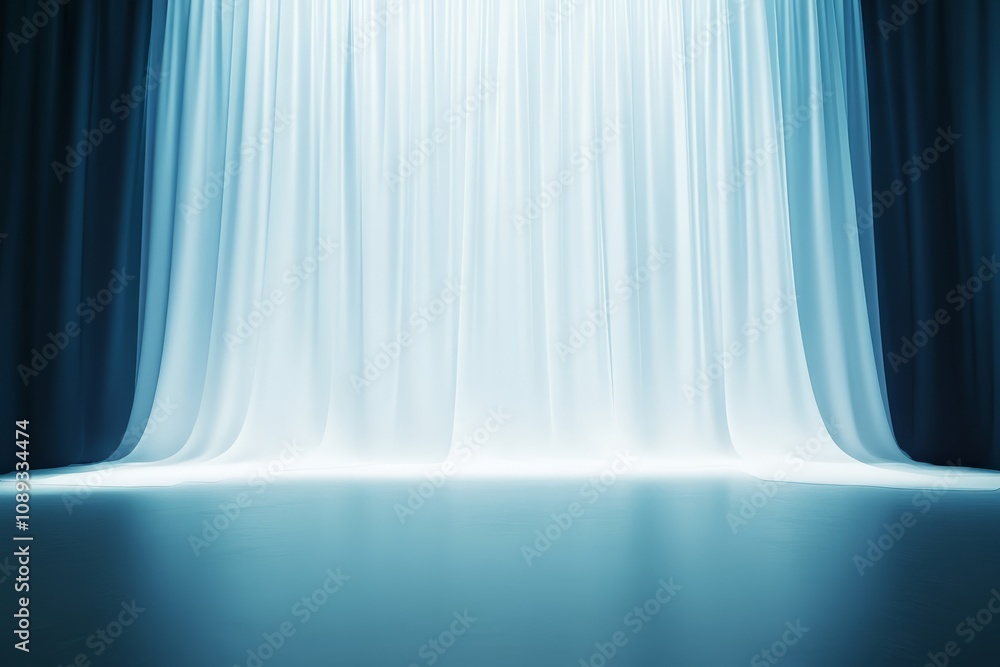 Poster a serene light cascades through a translucent curtain, creating an ethereal atmosphere with a soft g