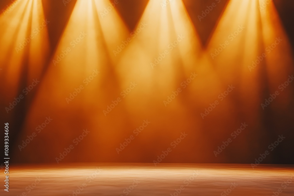 Aufkleber warm, focused stage lights illuminate an empty performance space, creating an inviting atmosphere fo