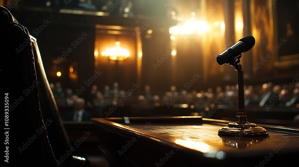 Aufkleber dramatic lighting and captivating stage setting with a microphone and spotlight creating an atmosphe