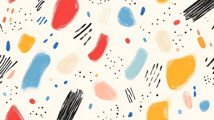 Colorful line doodle seamless pattern. Creative minimalist style art background, trendy design with basic shapes. Modern abstract color backdrop