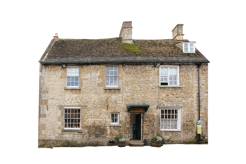 Two-story stone old English cottage bungalow in uk isolated transparent png