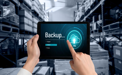 Backup Storage Data Internet Technology Business concept. Database storage cloud technology file data transfer sharing, cyber, big data information, internet banking application download upload snugly