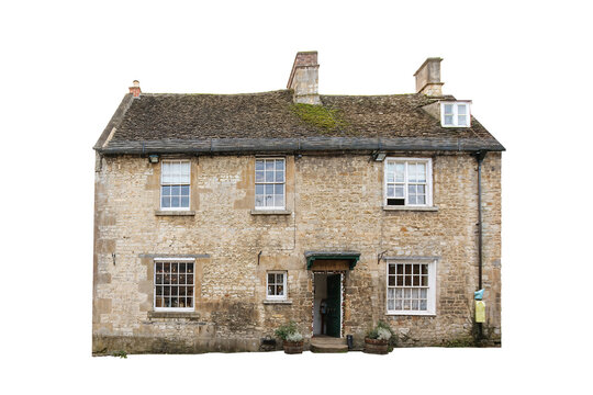 Two-story stone old English cottage bungalow in uk isolated transparent png