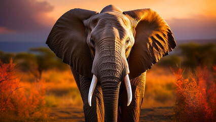 Close-up portrait of an African elephant in nature.