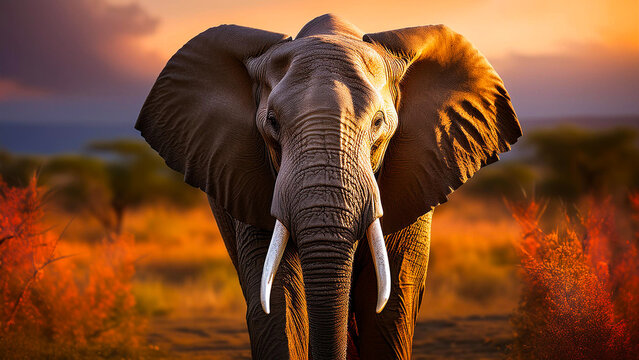 Close-up portrait of an African elephant in nature. - Powered by Adobe