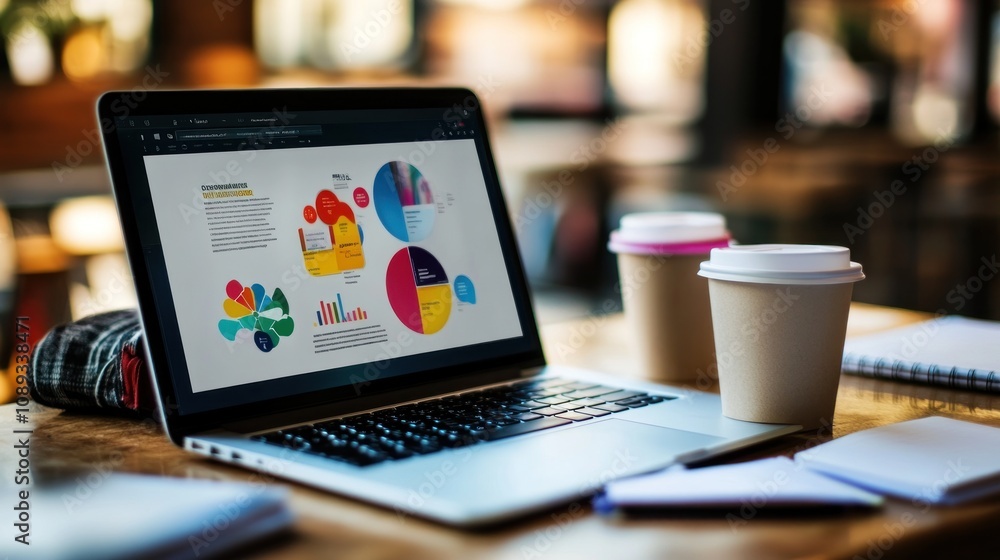 Poster laptop with data visualization on a desk