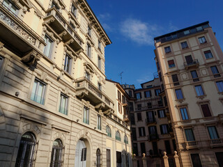 Residential buildings along piazzale Biancamano in Milan, Italy