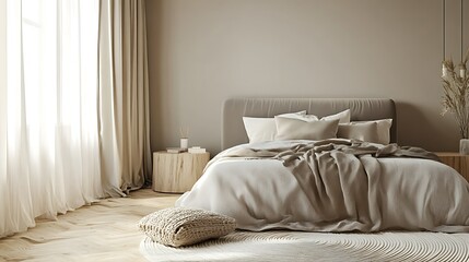 Elegant and Cozy Modern Bedroom Interior Design with Stylish Decor, mockup, poster and Background