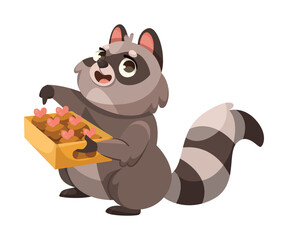 Funny Raccoon Animal with Sugary Sweet and Treat Vector Illustration