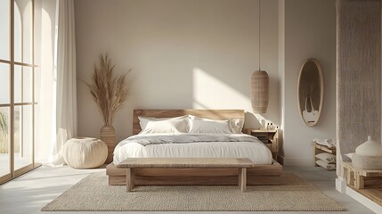 Elegant and Cozy Modern Bedroom Interior Design with Stylish Decor, mockup, poster and Background